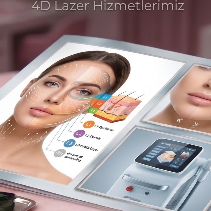 4D lazer uygulamasının yüz bölgesindeki çalışma alanlarını gösteren tanıtım görseli