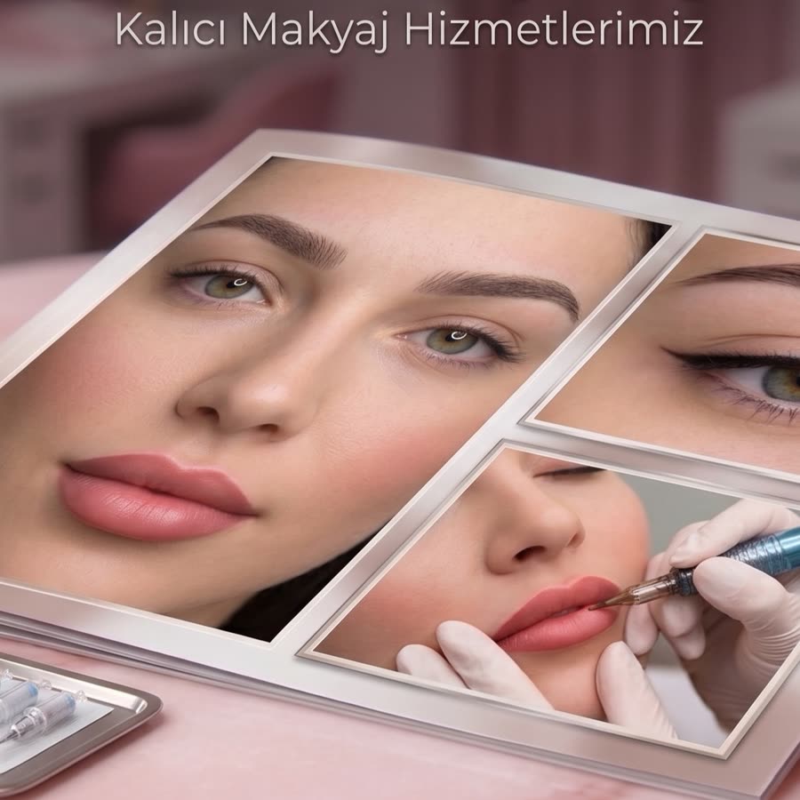 Kalıcı makyaj uygulaması: kaş, eyeliner ve dudak renklendirme örnekleri